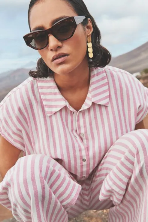 By bar bieke linen stripe blouse | bubblegum* Chemisiers