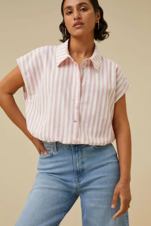 By bar bieke linen stripe blouse | bubblegum* Chemisiers