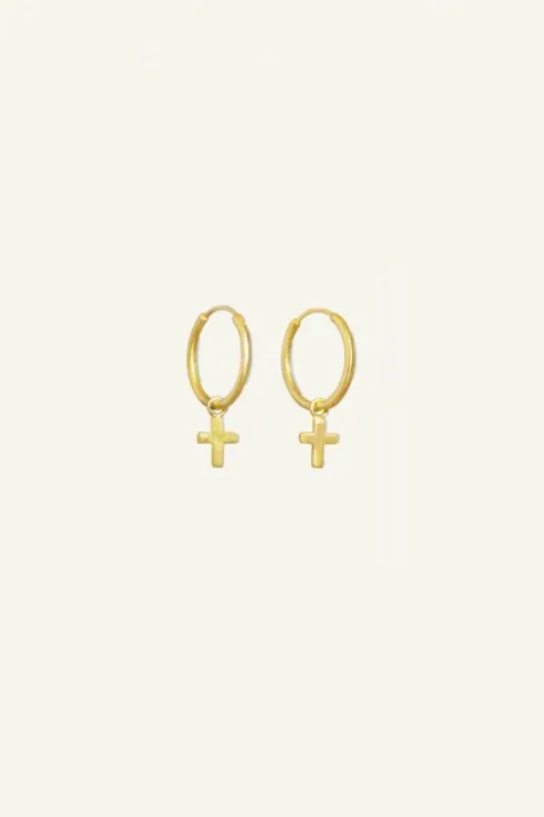 By bar PD cross round earring | gold* Boucles D'oreilles