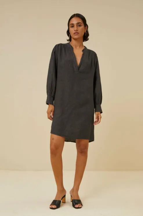 By bar resa linen dress | jet black* Robes