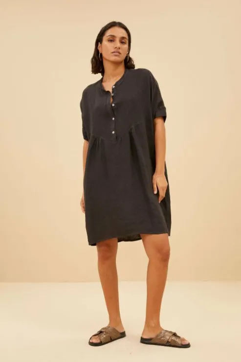 By bar tais linen dress | jet black* Robes